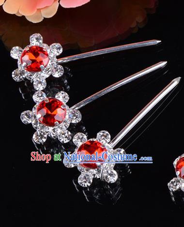 Traditional Beijing Opera Diva Hair Accessories Red Crystal Hair Stick, Ancient Chinese Peking Opera Hua Tan Hairpins