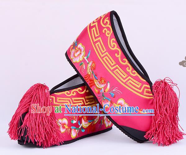 Traditional Beijing Opera Hua Tan Embroidered Shoes Young Lady Princess Shoes, Ancient Chinese Peking Opera Diva Peach Pink Blood Stained Shoes