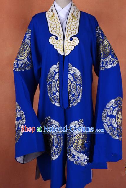 Top Grade Professional Beijing Opera Old Women Costume Pantaloon Blue Embroidered Robe, Traditional Ancient Chinese Peking Opera Landlord Shiva Embroidery Clothing