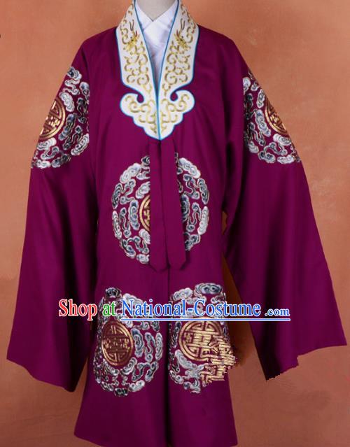 Top Grade Professional Beijing Opera Old Women Costume Pantaloon Purple Embroidered Robe, Traditional Ancient Chinese Peking Opera Landlord Shiva Embroidery Clothing