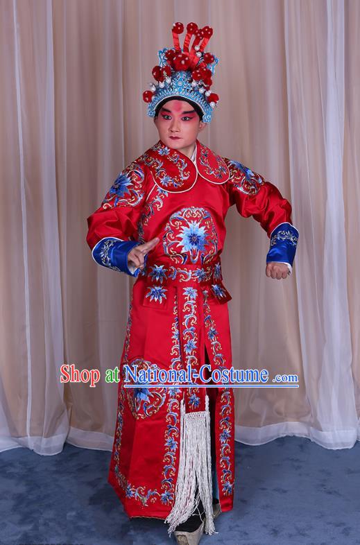 Traditional China Beijing Opera Takefu General Costume, Ancient Chinese Peking Opera Wu-Sheng Warrior Embroidery Red Clothing