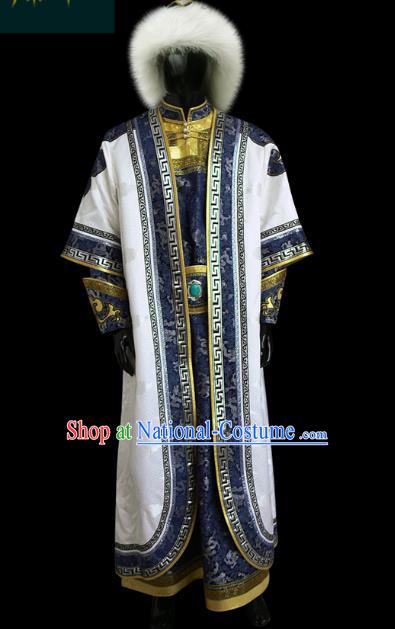 Traditional Chinese Mongol Nationality Dance Costume Mongolian Robe, Chinese Mongolian Minority Nationality Khan King Embroidery Costume for Men