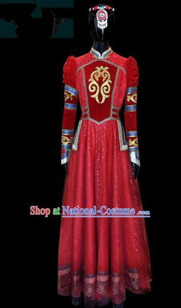 Traditional Chinese Mongol Nationality Dance Costume Mongols Folk Dance Robe Mongolian Minority  Costume and headwear