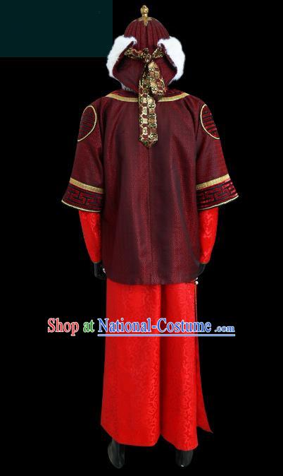 Traditional Chinese Mongol Nationality Dance Costume Mongols Folk Dance Robe Mongolian Minority  Costume and headwear