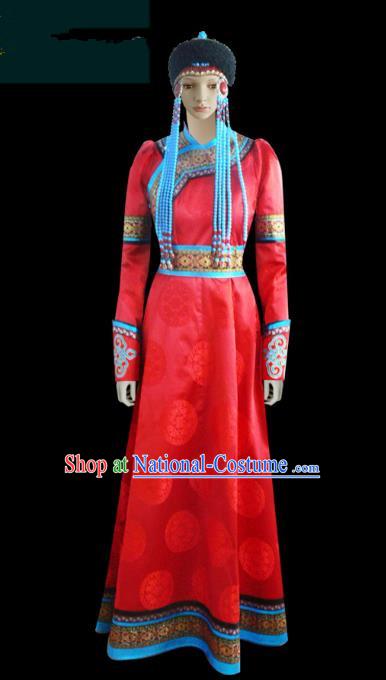 Traditional Chinese Mongol Nationality Dance Costume Mongols Folk Dance Robe Mongolian Minority  Costume and headwear