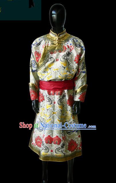 Traditional Chinese Mongol Nationality Dance Costume Bridegroom Mongolian Robe, Chinese Mongolian Minority Nationality Royal Highness Embroidery Costume for Men