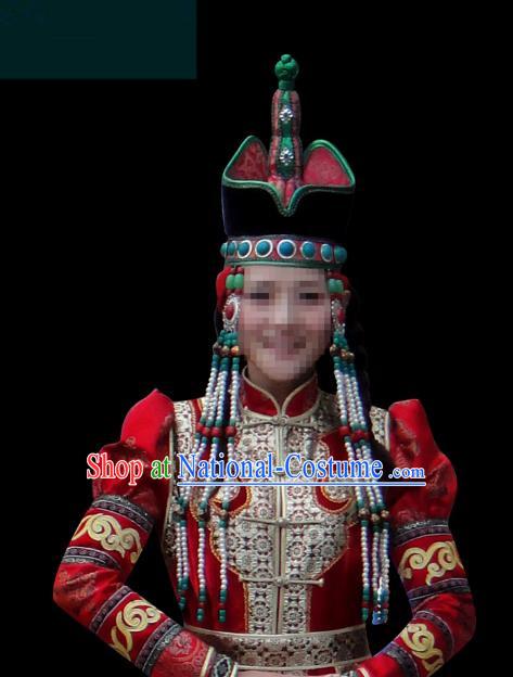 Traditional Chinese Mongol Nationality Bride Hair Accessories Queen Hat, Chinese Mongolian Minority Nationality Headwear for Women