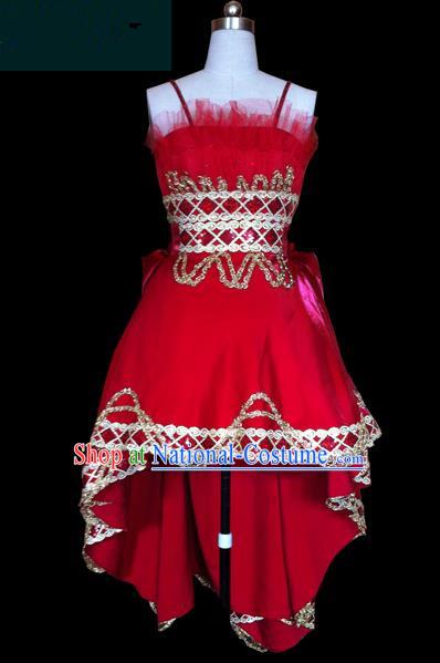 Traditional Chinese Modern Dancing Compere Performance Costume, Opening Classic Chorus Singing Group Dance Red Bubble Dress for Women