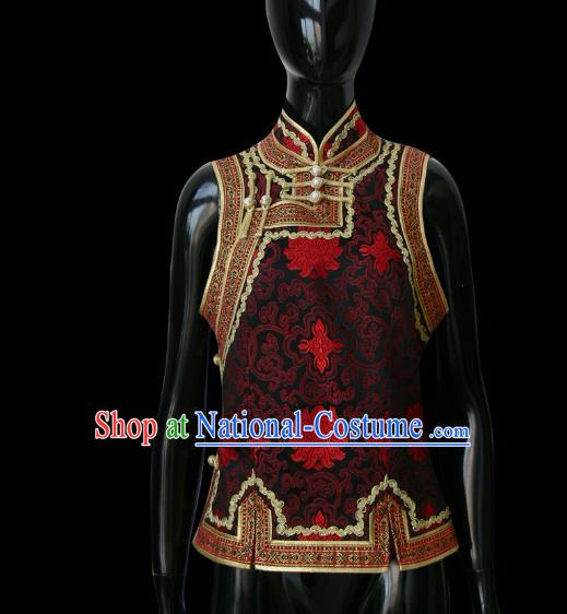 Traditional Chinese Mongol Nationality Dance Costume Mongolian Vest, Chinese Mongolian Minority Nationality Royal Highness Embroidery Waistcoat for Men