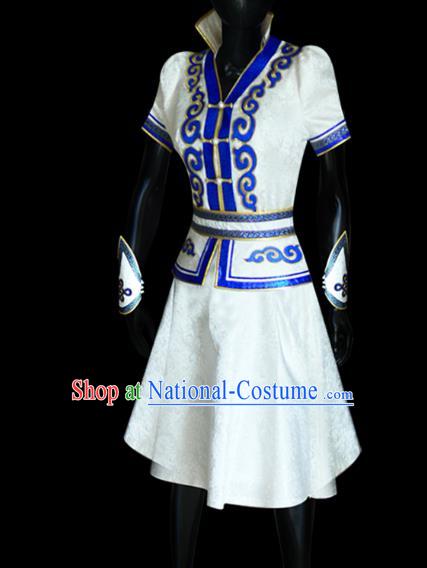 Traditional Chinese Mongol Nationality Dance Costume Mongolian Robe, Chinese Mongolian Minority Nationality Young Lady Embroidery Dress for Women