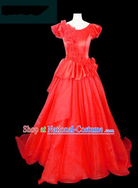 Traditional Chinese Modern Dancing Compere Performance Costume Chorus Singing Group Dance Wedding Red Dress for Women