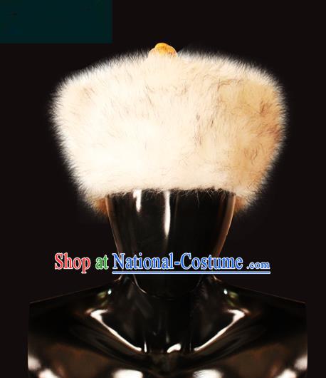 Traditional Chinese Mongol Nationality Royal Highness Wool Hat, Chinese Mongolian Minority Nationality Headwear for Men