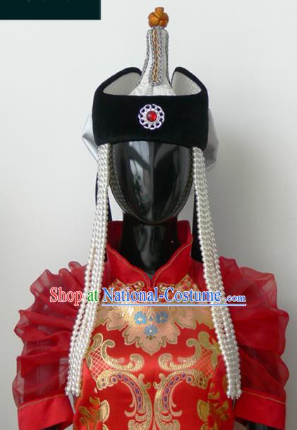 Traditional Chinese Mongol Nationality Princess Hat, Chinese Mongolian Minority Nationality Beads Tassel Headwear for Women