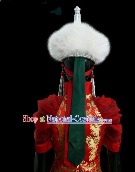 Traditional Chinese Mongol Nationality Dance Costume Mongols Folk Dance Robe Mongolian Minority  Costume and headwear