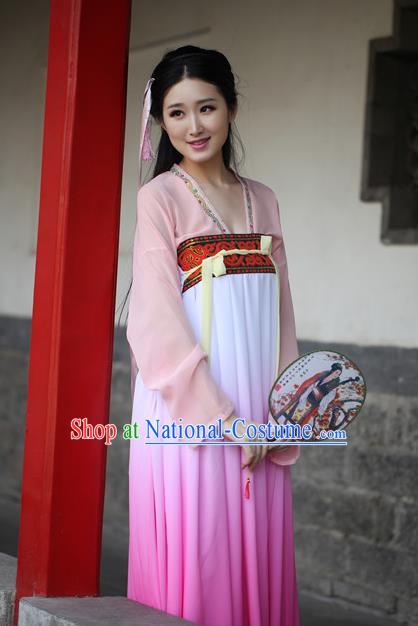 Traditional Ancient Chinese Palace Lady Embroidered Costume Blouse and Purple Slip Skirt, Elegant Hanfu Chinese Tang Dynasty Princess Dress Clothing for Women