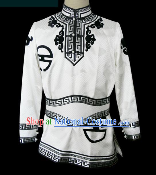 Traditional Chinese Mongol Nationality Dance Costume White Shirt, Chinese Mongolian Minority Nationality Upper Outer Garment for Men