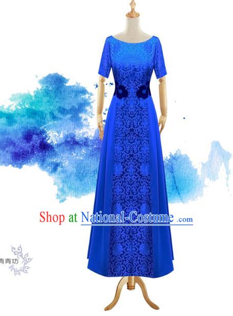 Traditional Chinese National Costume Elegant Hanfu Blue Mongolia Dress, China Tang Suit Plated Buttons Chirpaur Cheongsam Qipao for Women