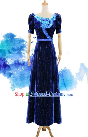 Traditional Chinese National Costume Elegant Hanfu Blue Velvet Dress, China Tang Suit Plated Buttons Chirpaur Cheongsam Qipao for Women