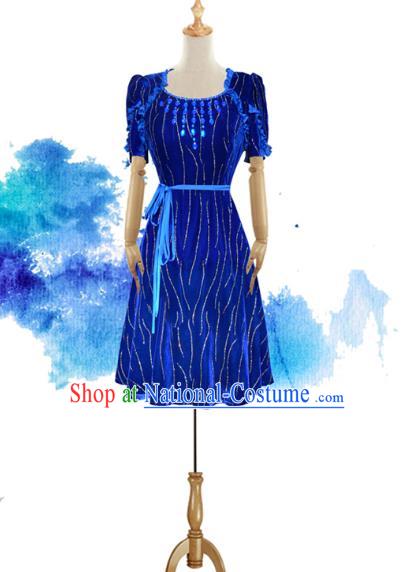 Traditional Chinese National Costume Elegant Hanfu Blue Short Dress, China Tang Suit Plated Buttons Chirpaur Cheongsam Qipao for Women