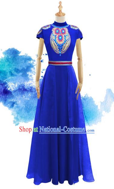 Traditional Chinese National Costume Elegant Hanfu Blue Mongolia Dress, China Tang Suit Plated Buttons Chirpaur Cheongsam Qipao for Women