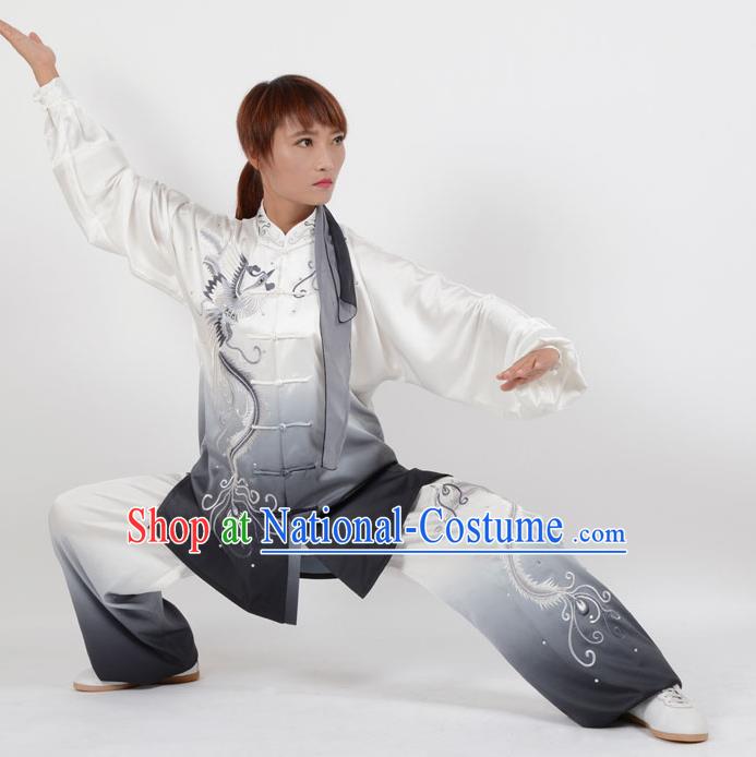 Top Kung Fu Costume Martial Arts Costume Kung Fu Training Black Uniform, Gongfu Shaolin Wushu Embroidery Phoenix Tai Ji Clothing for Women