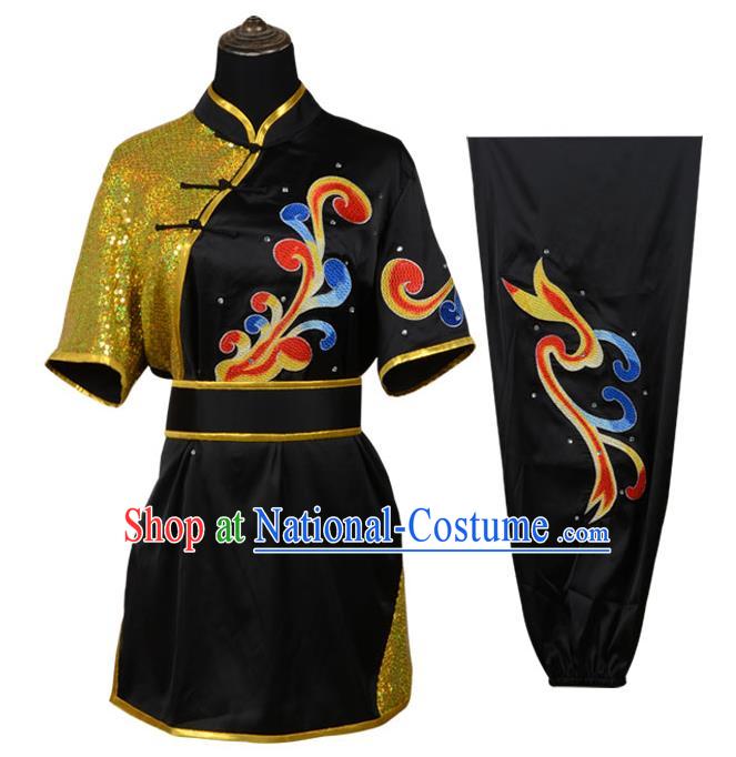 Top Kung Fu Costume Martial Arts Costume Kung Fu Training Black Uniform, Gongfu Shaolin Wushu Embroidery Tai Ji Clothing for Women