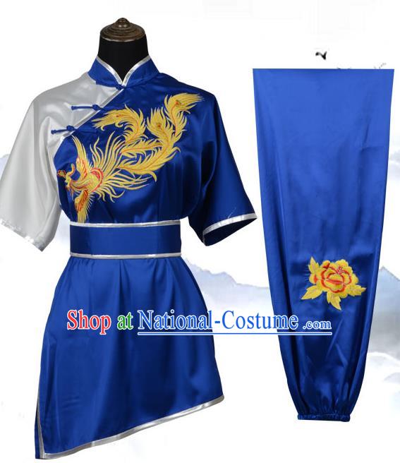 Top Kung Fu Costume Martial Arts Costume Kung Fu Training Black Uniform, Gongfu Shaolin Wushu Embroidery Phoenix Tai Ji Clothing for Women