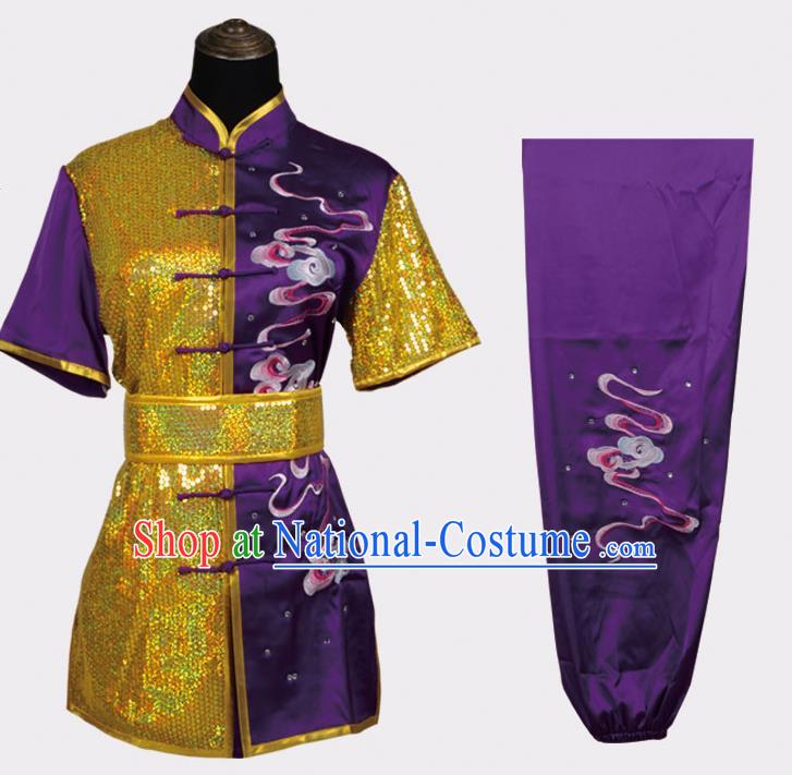 Top Kung Fu Costume Martial Arts Costume Kung Fu Training Purple Uniform, Gongfu Shaolin Wushu Embroidery Tai Ji Clothing for Women