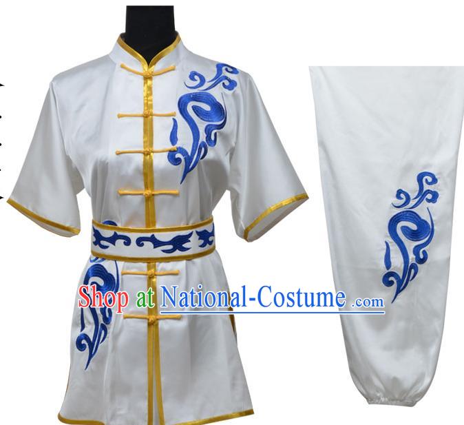 Top Kung Fu Costume Martial Arts Costume Kung Fu Training White Uniform, Gongfu Shaolin Wushu Embroidery Tai Ji Clothing for Women