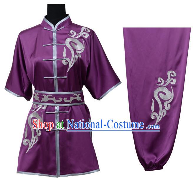 Top Kung Fu Costume Martial Arts Costume Kung Fu Training Purple Uniform, Gongfu Shaolin Wushu Embroidery Tai Ji Clothing for Women