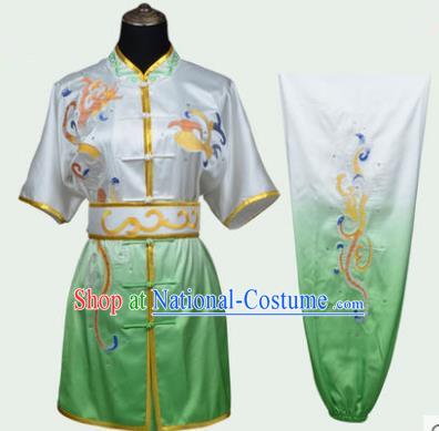 Top Kung Fu Costume Martial Arts Costume Kung Fu Training Green Uniform, Gongfu Shaolin Wushu Embroidery Tai Ji Clothing for Women