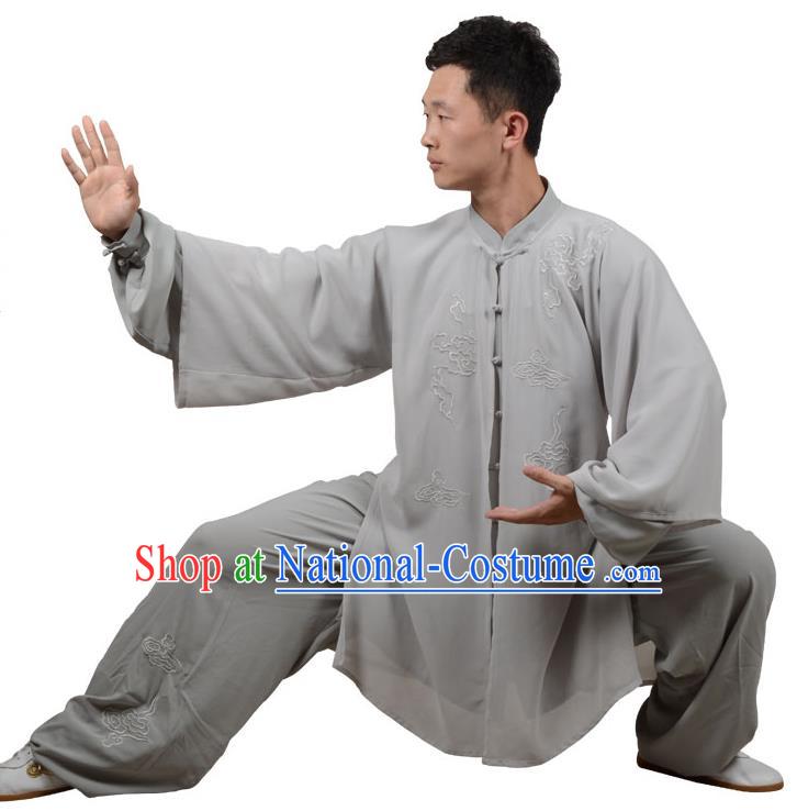 Top Kung Fu Costume Martial Arts Costume Kung Fu Training Grey Uniform, Gongfu Shaolin Wushu Embroidery Tai Ji Three-Piece Clothing for Women for Men