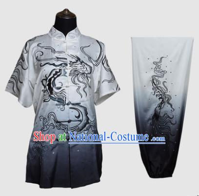 Top Kung Fu Costume Martial Arts Costume Kung Fu Training Plated Buttons Uniform, Gongfu Shaolin Wushu Ink Painting Dragon Tai Ji Clothing for Women for Men