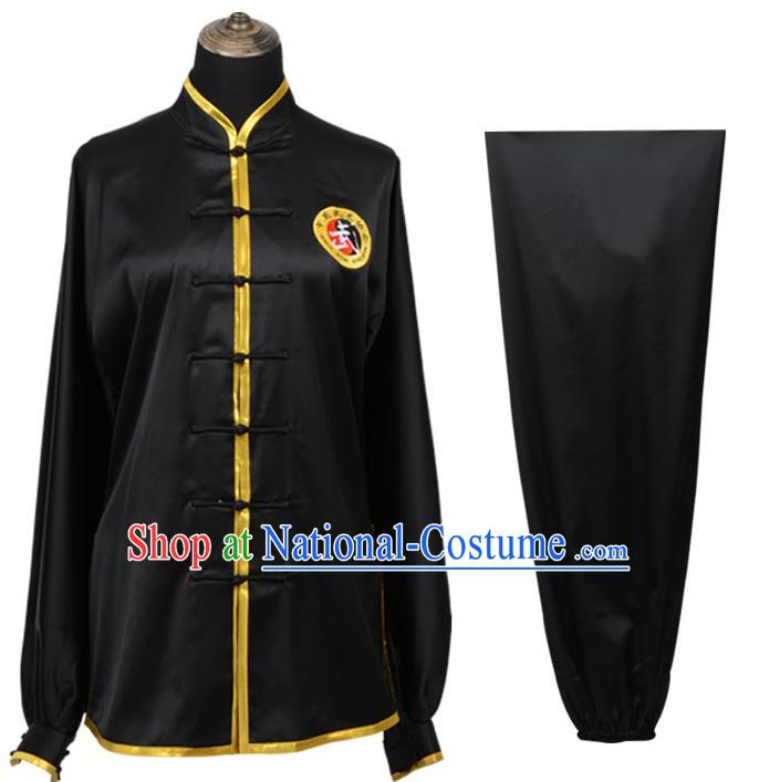 Top Kung Fu Costume Martial Arts Costume Kung Fu Training Plated Buttons Black Uniform, Gongfu Shaolin Wushu Tai Ji Clothing for Women for Men