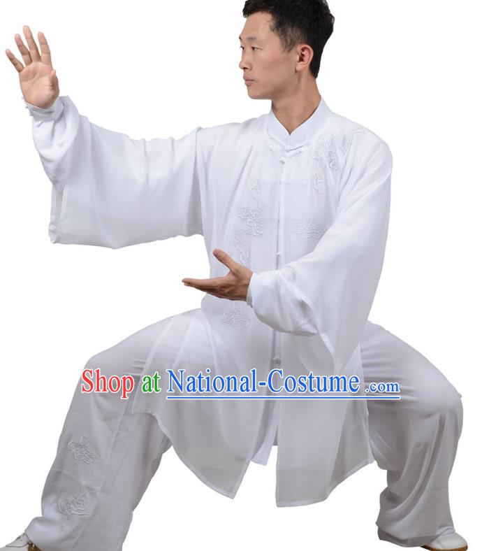 Top Kung Fu Costume Martial Arts Costume Kung Fu Training White Uniform, Gongfu Shaolin Wushu Embroidery Crane Tai Ji Three-Piece Clothing for Women for Men