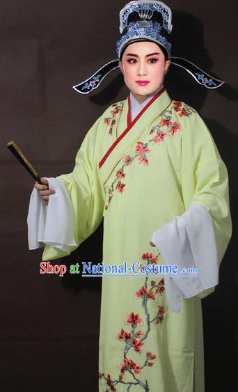 Traditional China Beijing Opera Niche Costume Yellow Embroidered Robe, Chinese Peking Opera Scholar Embroidery Clothing