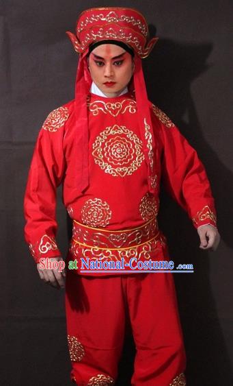 Traditional China Beijing Opera Takefu Embroidered Red Costume, Chinese Peking Opera Soldier Clothing