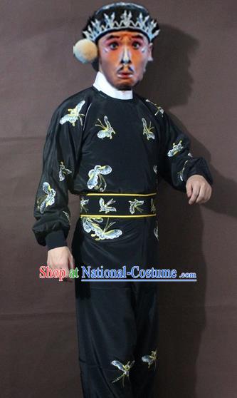 Traditional China Beijing Opera Takefu Embroidered Butterfly Black Costume, Chinese Peking Opera Warrior Clothing