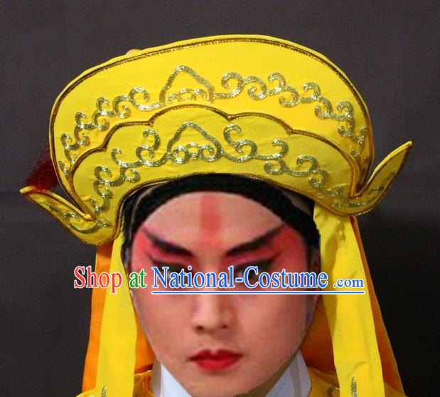 Traditional Chinese Handmade Hair Accessories Beijing Opera Takefu Embroidered Yellow Hats Headwear for Men