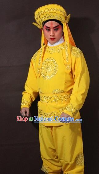 Traditional China Beijing Opera Takefu Embroidered Yellow Costume, Chinese Peking Opera Soldier Clothing