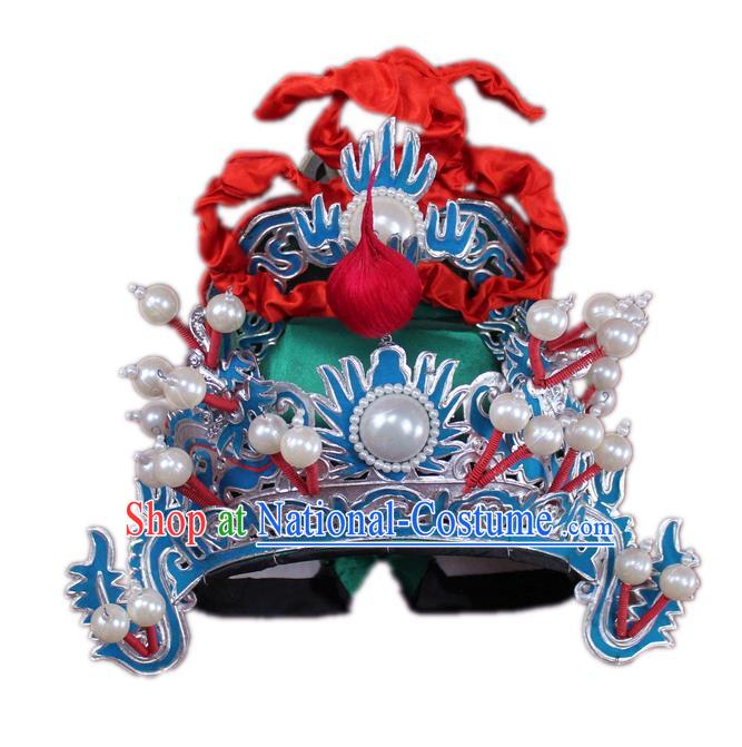 Traditional China Beijing Opera General Hats, Chinese Peking Opera Marshal Helmet Headwear