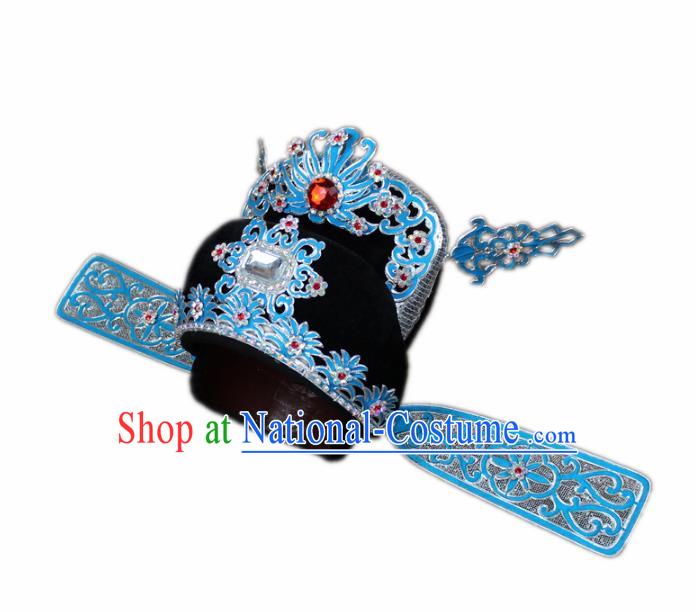 Traditional China Beijing Opera Bridegroom Scholar Hats, Chinese Peking Opera County Magistrate Headwear