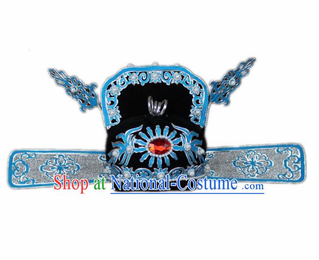 Traditional China Beijing Opera Bridegroom Scholar Pearl Hats, Chinese Peking Opera County Magistrate Headwear