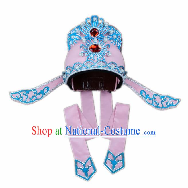 Traditional China Beijing Opera Share-win Scholar Pink Hats, Chinese Peking Opera Niche Headwear