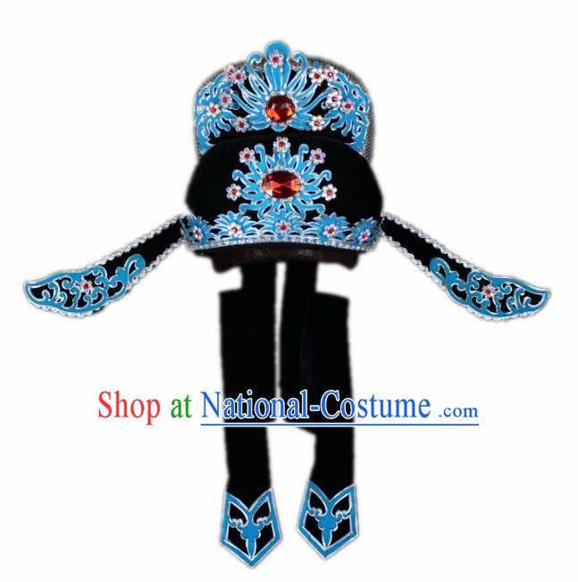 Traditional China Beijing Opera Share-win Scholar Black Hats, Chinese Peking Opera Niche Headwear