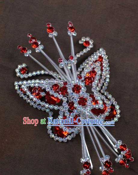 Traditional China Beijing Opera Actress Hair Accessories Crystal Butterfly Hairpins, Chinese Peking Opera Diva Headwear