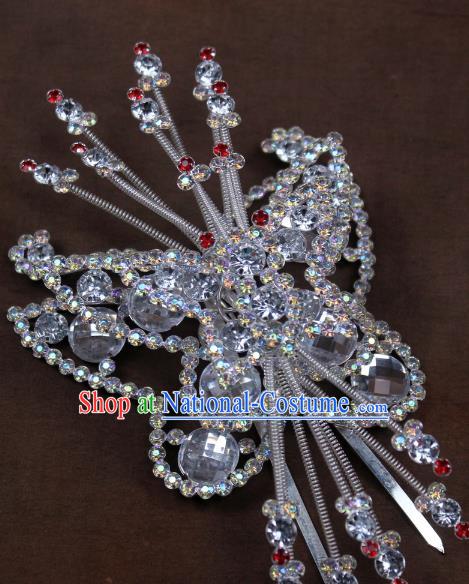 Traditional China Beijing Opera Actress Hair Accessories Crystal Butterfly Hairpins, Chinese Peking Opera Diva Headwear