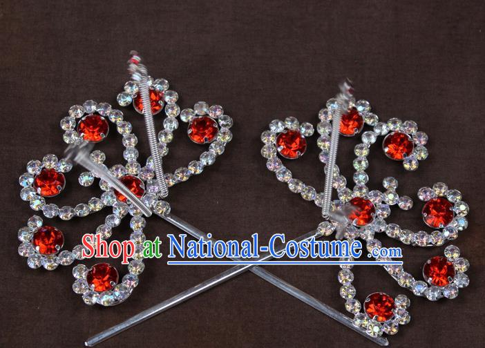 Traditional China Beijing Opera Actress Hair Accessories Hairpins, Chinese Peking Opera Diva Crystal Step Shake Headwear