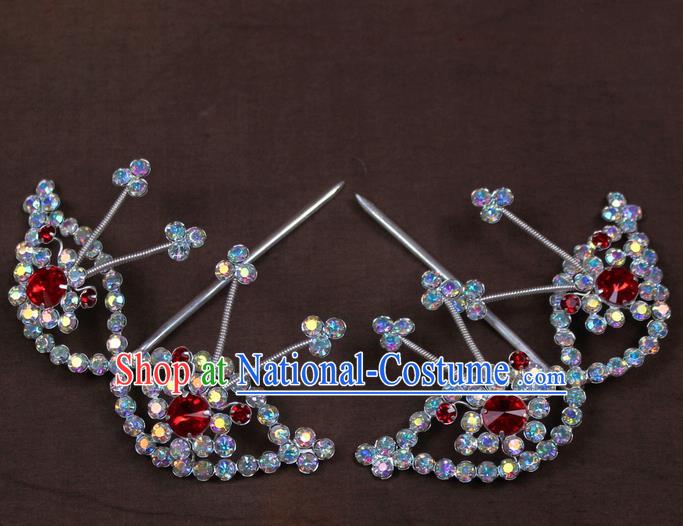 Traditional China Beijing Opera Actress Hair Accessories Crystal Hairpins, Chinese Peking Opera Diva Headwear