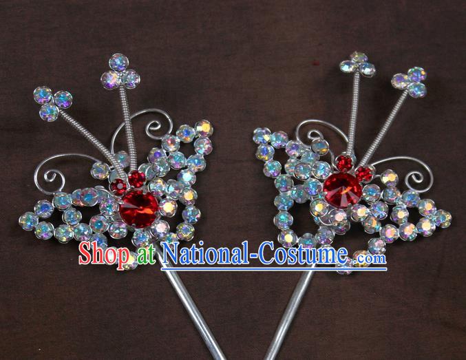 Traditional China Beijing Opera Actress Hair Accessories Crystal Hairpins, Chinese Peking Opera Diva Butterfly Headwear